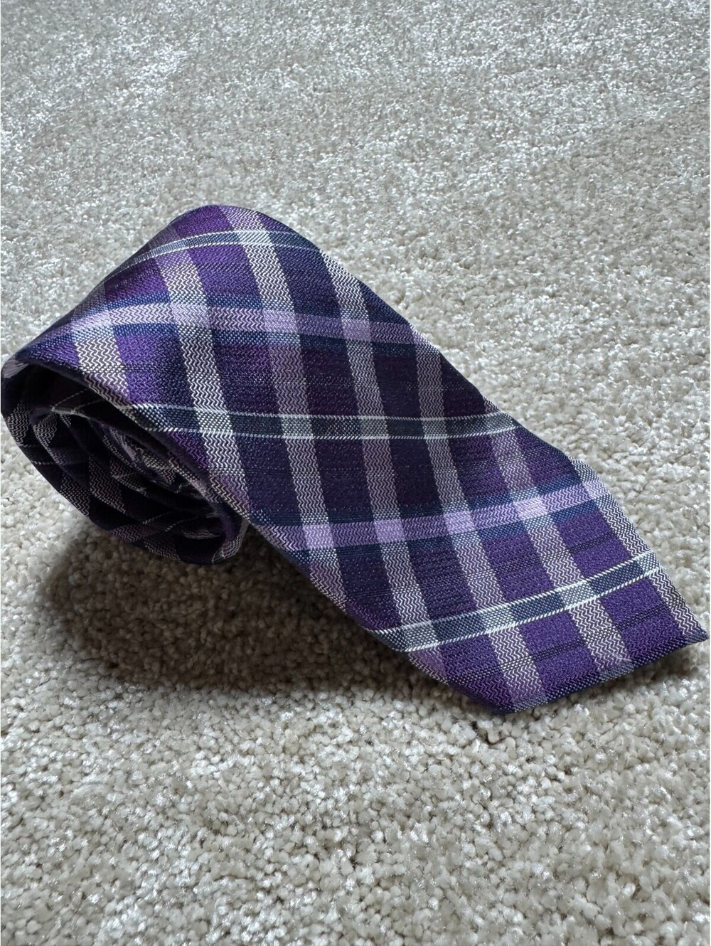 Jos. A. Bank 1905 Collection Men's 100% Silk Tie 59" Purple Checkered Pattern